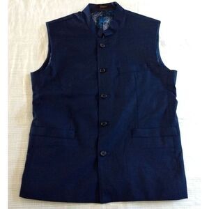Principe Zodiac Dress Vest Waistcoat Navy Blue 5-Button Wool Silk Blend Jodhpuri